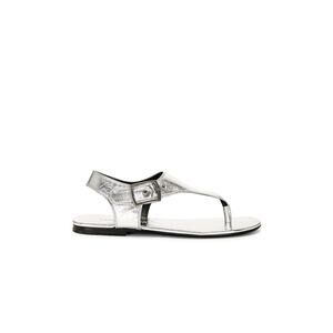 Saint Laurent Ankle Strap Silver Leather Flat Sandals